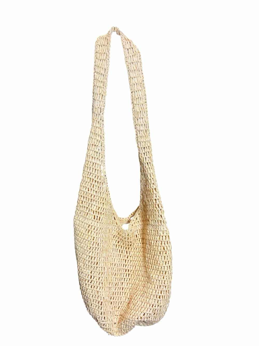 Handwoven Cream Crochet Shoulder Bag - Unbranded